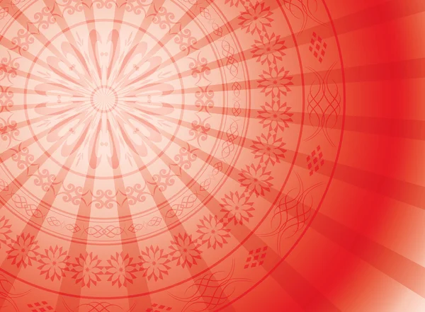 赤い背景の丸い飾りと光線 - ベクトル — ストックベクタ