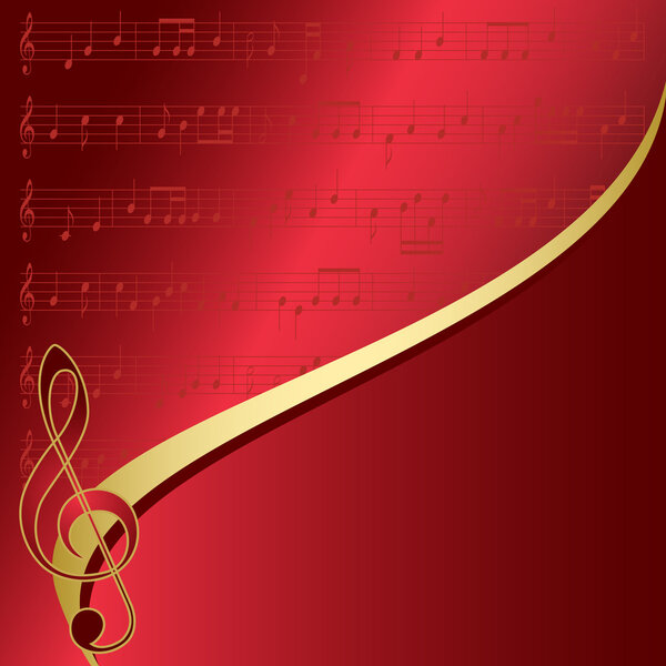 red background with musical notes - vector