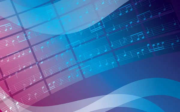 Blauw en violet vector achtergrond met muziek notities — Stockvector