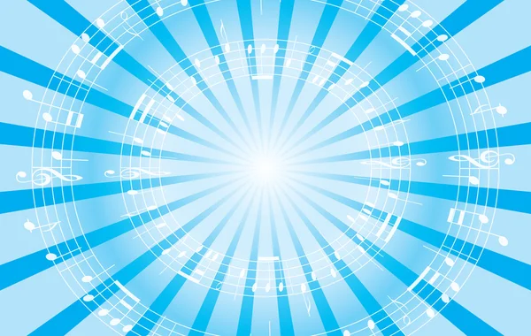 Light blue music vector background with radial rays — Stock Vector
