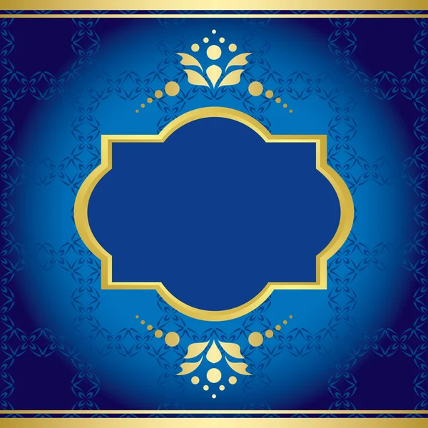 Vetor fundo azul escuro com moldura de ouro central — Vetor de Stock