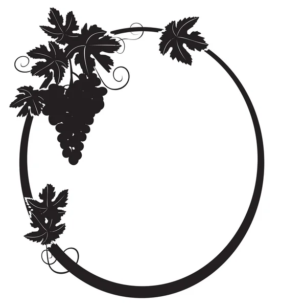 Silhueta preta - quadro oval vetorial com uva — Vetor de Stock