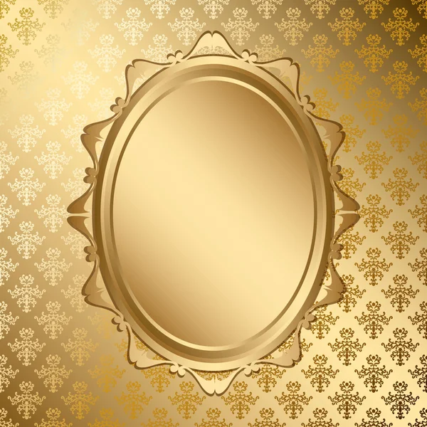 Oval golden frame on gold pattern - vector — Stock Vector