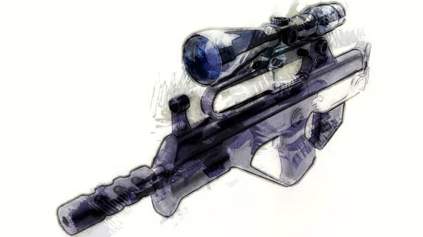 Automatic rifle with an optical sight - sketch — Stock Photo, Image