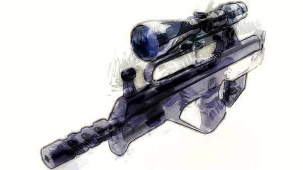 Automatiska gevär med en optisk syn - skiss — Stockfoto