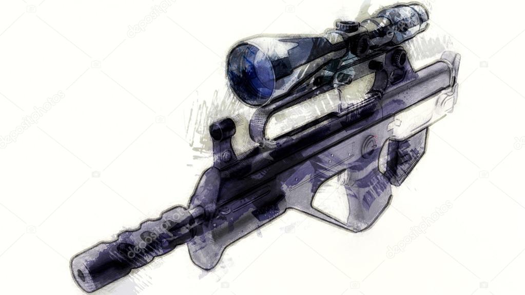 automatic rifle with an optical sight - sketch
