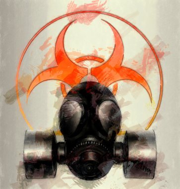 gaz maskesi biohazard simgesi olan siyah - kroki