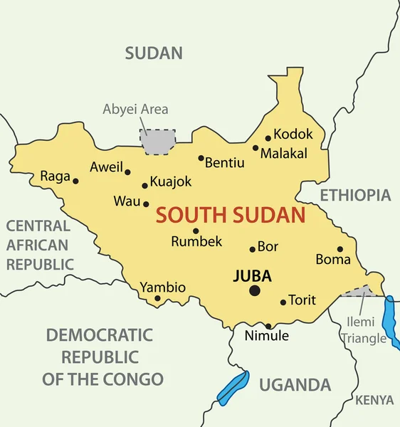Republik Sudan Selatan - peta vektor - Stok Vektor