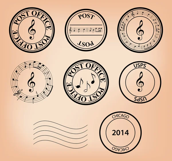 Set - timbres de poste de musique vectorielle — Image vectorielle