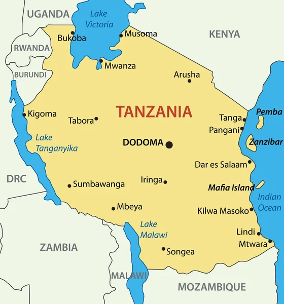 Zjednoczonej Republiki Tanzanii - mapa wektor — Wektor stockowy