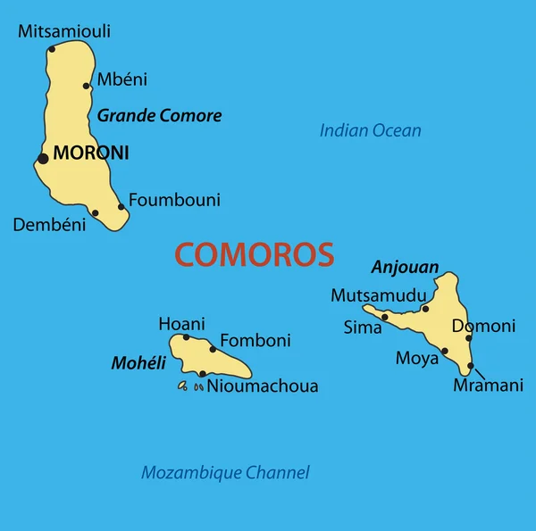 Unione delle Comore - carta vettoriale — Vettoriale Stock