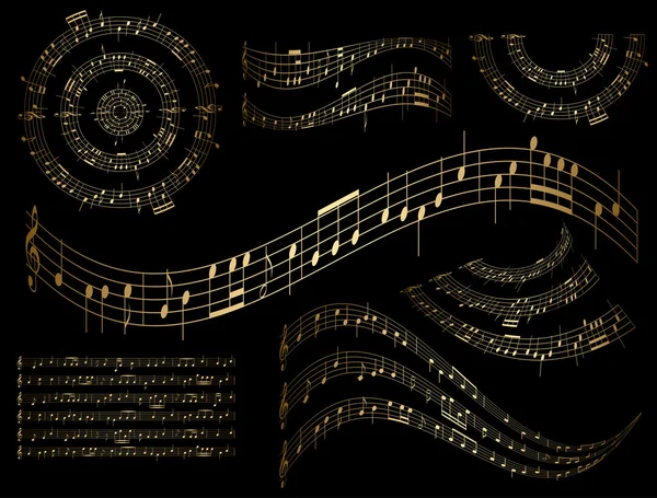 Éléments de design musical or - ensemble vectoriel — Image vectorielle