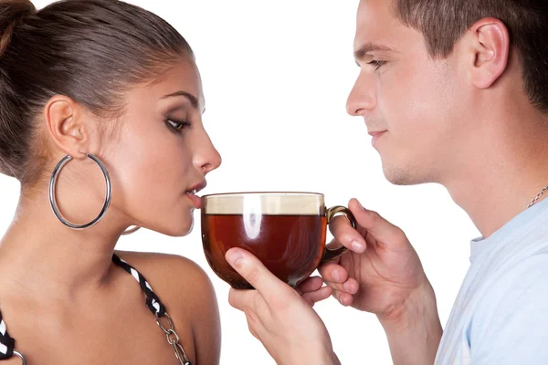 Man and woman with cup of tea — Stock Photo, Image