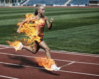 Sporty woman in fire clipart