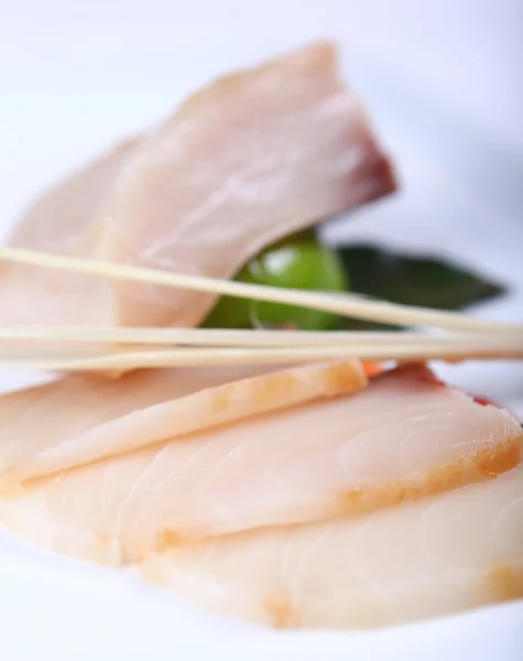 Raw white fish with sauce — Stock Photo, Image