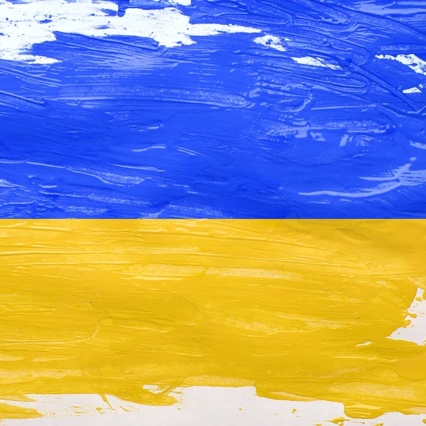 Ukrainische Flagge Hintergrund bemalt mit gelben und blauen Gouache Stockbild