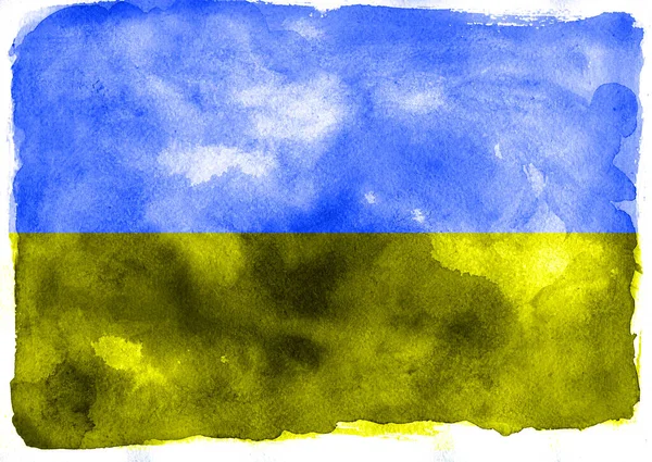Блакитний і жовтий український прапор з аквареллю — стокове фото