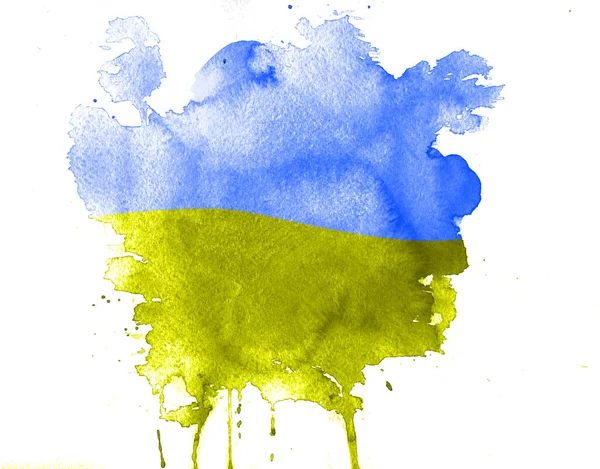 Watercolor texture of stains in color of Ukrainian flag 스톡 사진