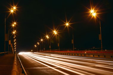 büyük şehrin gece trafik ışığı