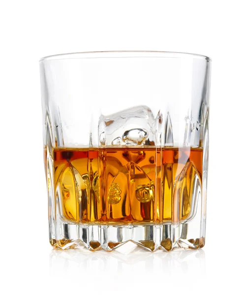 Glass of whiskey and ice isolated on white background — Stock Photo, Image