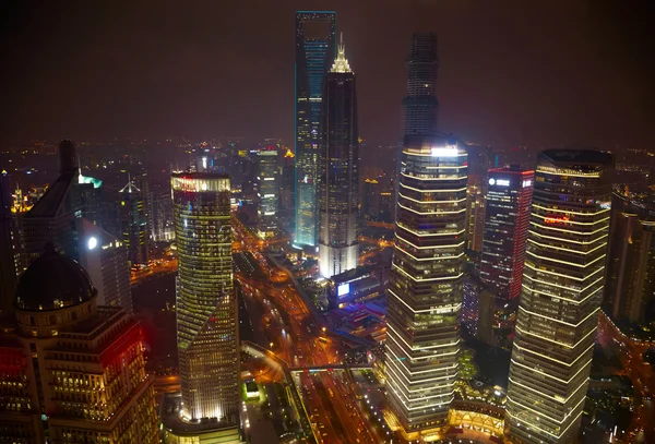Vista aérea nocturna de Shanghai — Foto de Stock