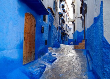 Mavi şehir Fas chefchaouen medina içinde