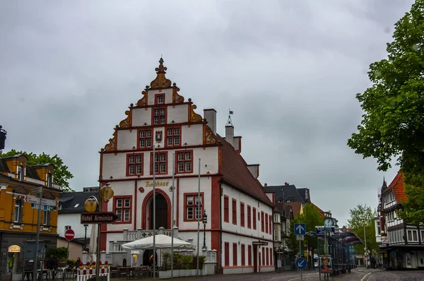 Vacker Fasad Historiska Stadshuset Eller Rathhaus Byggnad Bad Salzuflen Liten — Stockfoto