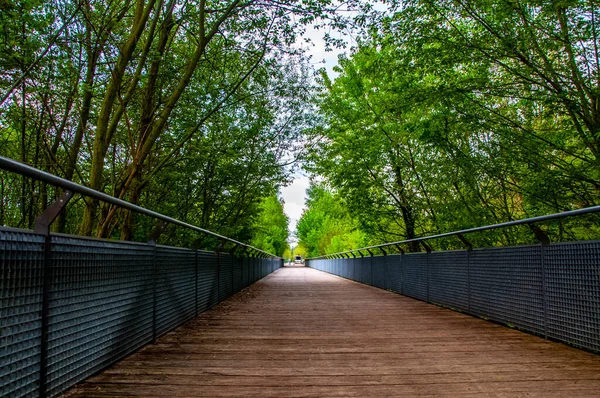 Il ponte pedonale nel parco naturale Aqua magica vicino alla città di Bad oeynhausen — Foto Stock