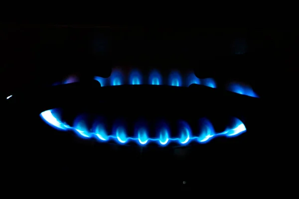 Gas Burner Blue Flame Glowing Fire Ring Kitchen Stove Modern — Stock Photo, Image