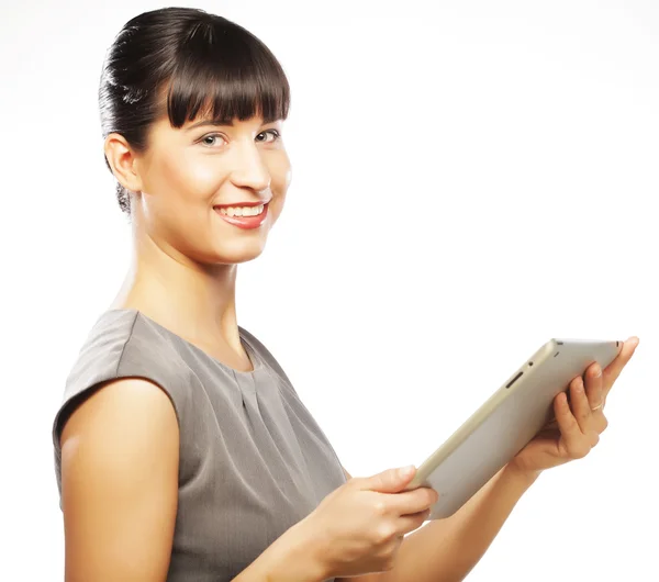 Young business woman working on tablet — Stock Photo, Image