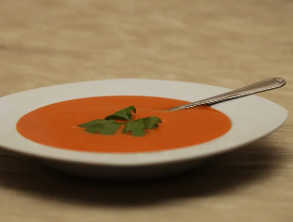 Pumpa soppa i vit skål med persilja — Stock fotografie