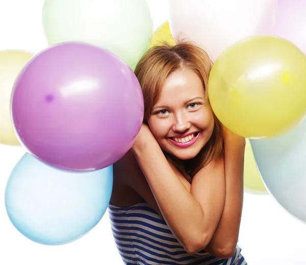 Szczęśliwa dziewczyna z balonami — Zdjęcie stockowe