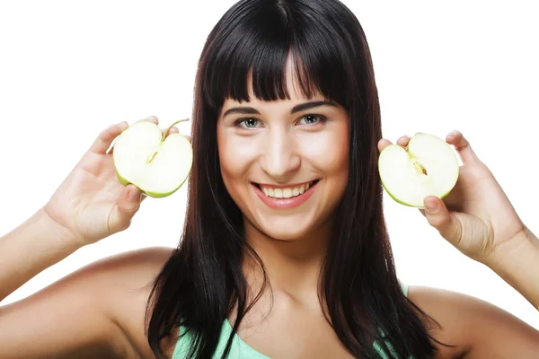 Mujer con manzanas verdes — Foto de Stock