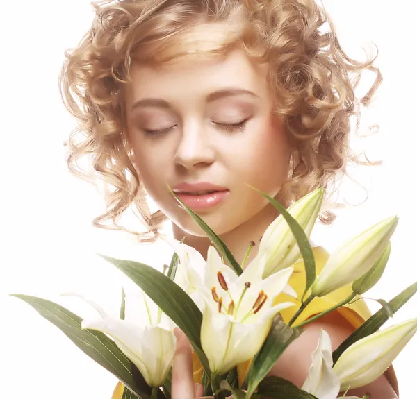 Woman with white lily — Stock Photo, Image