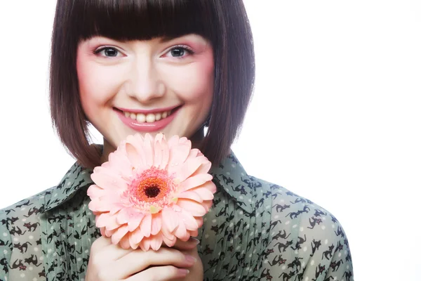 Woman with gerber flower — Stock Photo, Image