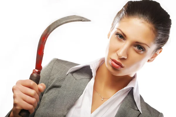 Business woman with sickle — Stock Photo, Image