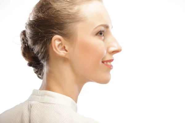 Face feminina em perfil com maquiagem e penteado — Fotografia de Stock