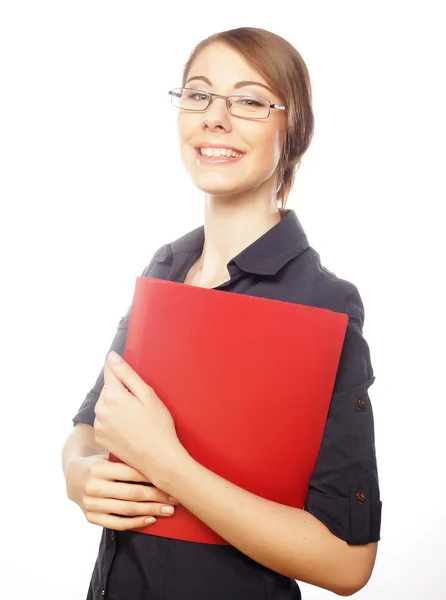 Student wearing glasses smiling and looking at camera — Stock Photo, Image