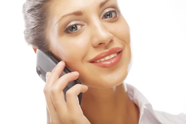 Happy smiling successful businesswoman with cell phone — Stock Photo, Image