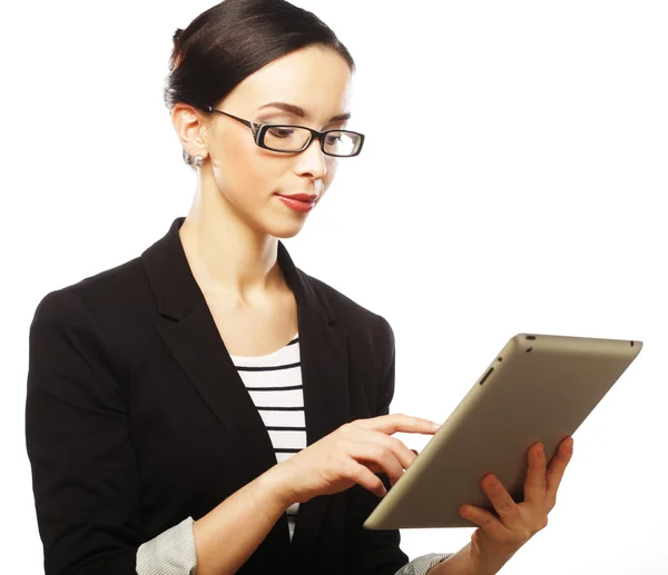 Femme d'affaires utilisant un ordinateur tablette — Photo