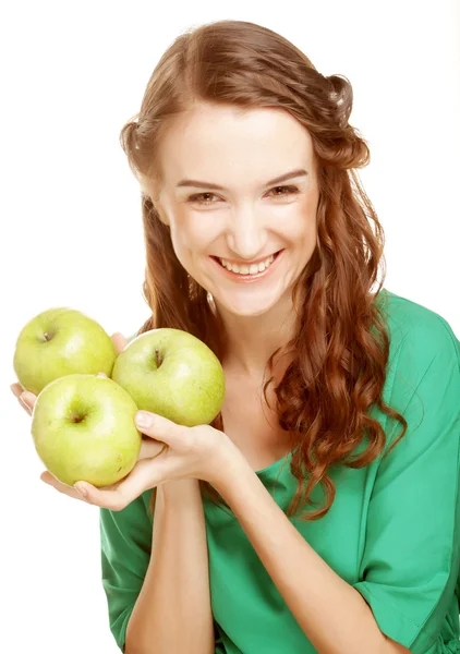Woman with three apples — Stock Photo, Image