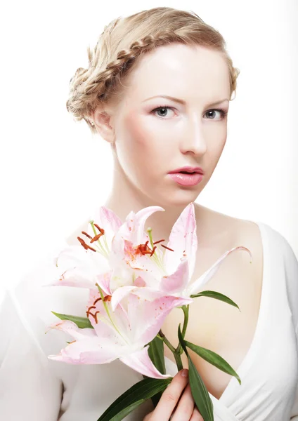 Damen med lily — Stockfoto