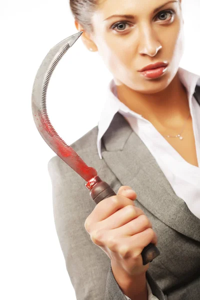 Business woman with sickle — Stock Photo, Image