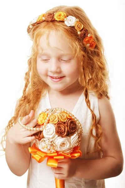 Little princess posing with bouquet — Stock Photo, Image