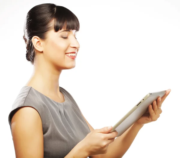 Young business woman working on tablet — Stock Photo, Image