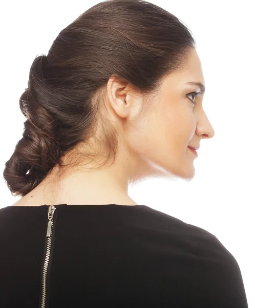 Cara feminina em perfil com maquiagem e penteado — Fotografia de Stock