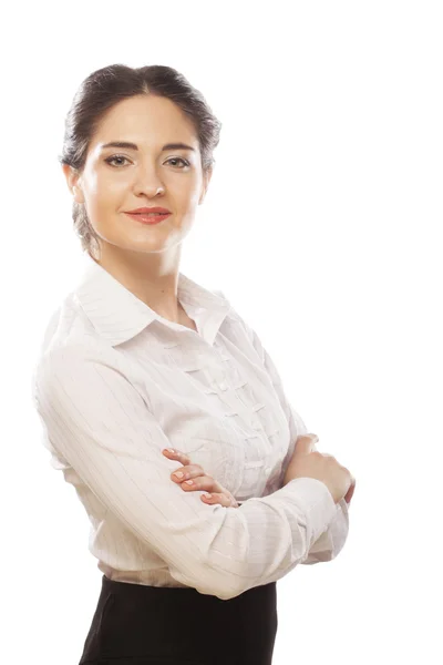 Retrato de feliz jovem mulher de negócios — Fotografia de Stock