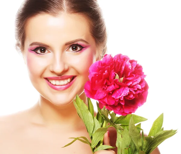 Donna con fiore rosa — Foto Stock