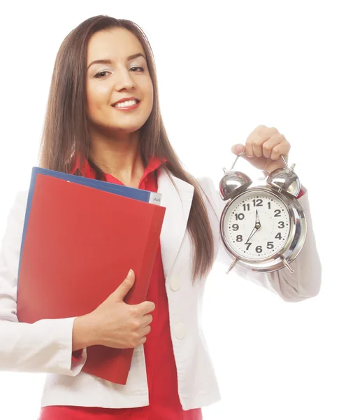 The business woman with an alarm clock — Stock Photo, Image