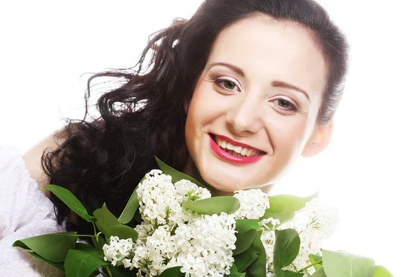 Woman with white flowers — Stock Photo, Image